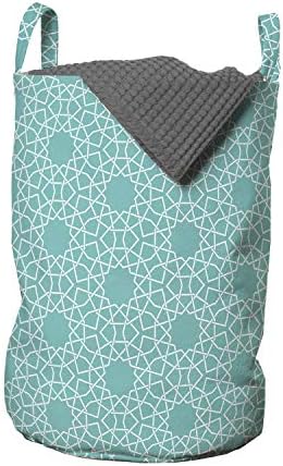 Ambesonne Orient Çamaşır Torbası, Geometrik Esintili Oryantal Motif Anahat Doğu Yıldızı Grafiği, Kulplu Sepet Çamaşırhaneler