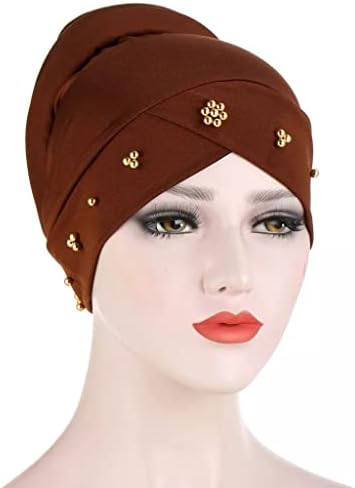 XXXDXDP Kadın Eşarp Şapka Düz Renk Boncuk Bayan Başörtüsü Türban Şapka Pamuklu Kapak İç Başörtüsü Kap Baş Aşınma Şapka