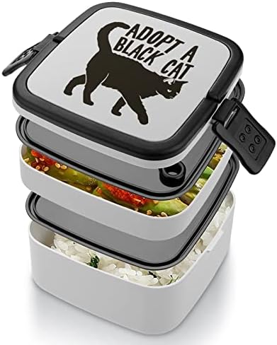 Siyah Kedi yemek kabı Taşınabilir Çift Katmanlı Bento Kutusu Büyük Kapasiteli yemek kutusu Gıda Konteyner Kaşık ile