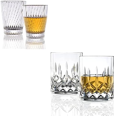 Qaupoee Kırılmaz Şerit Kristal Viski bardağı 2'li Set Premium Viski Bardağı