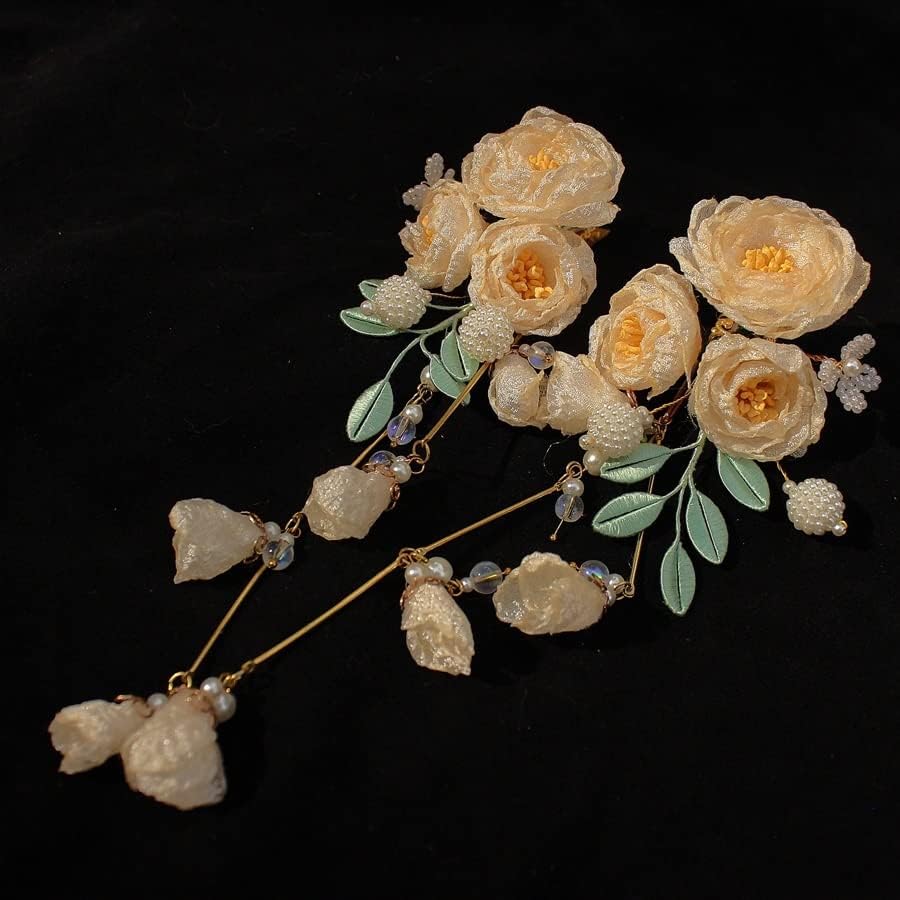 TJLSS Antika İpek Çiçek Saç Aksesuarları Uzun Saçaklı Firkete Retro Kenar Chuck Çiçek Klip (Renk: A)