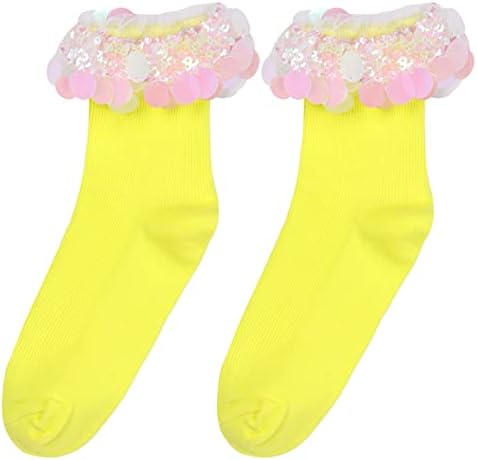 YiZYiF Sequins Fırfır Ayak Bileği Çorap Dantel Fırfırlı Çorap Pamuk Nefes Kısa Çorap Kadın Kızlar için