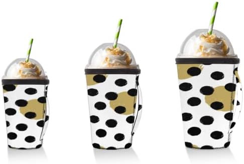 Polka Dot Siyah Kullanımlık Buzlu Kahve Kollu Kolu Neopren kupa kılıfı Soda, Latte, Çay, İçecekler, Bira (18-32 oz)