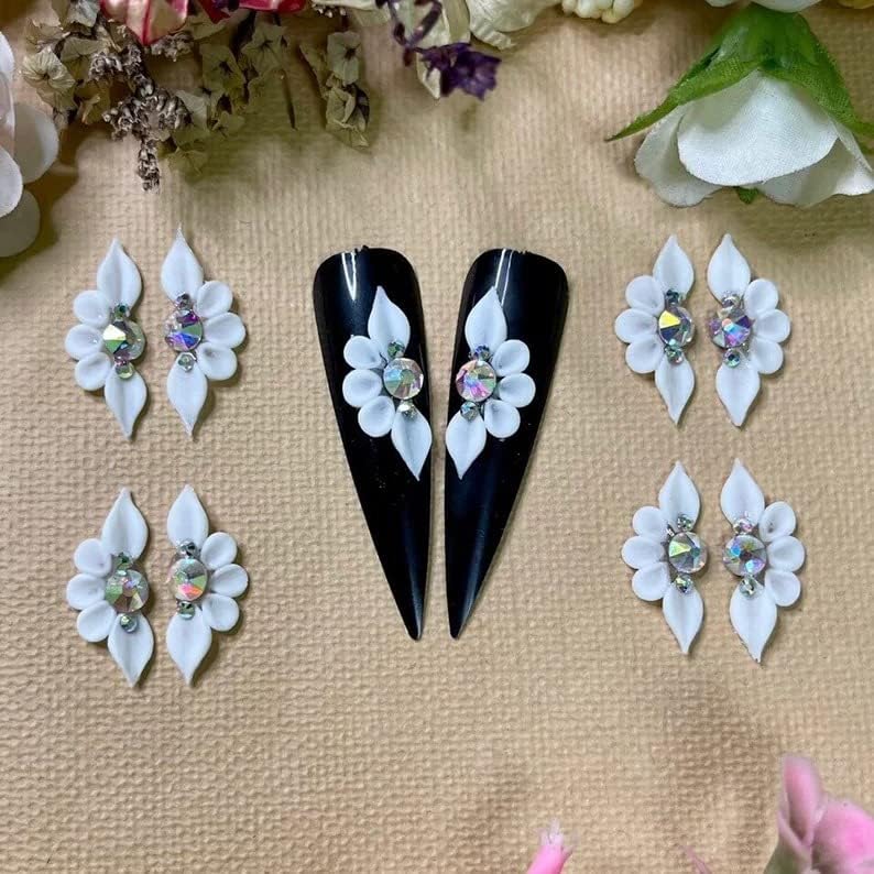 4 Adet Sticker Tırnak Charm, Güzel Fantezi Uzun Yaprakları 3D Tırnak Çiçekler Akrilik Uzun Tırnaklar için, Sevimli