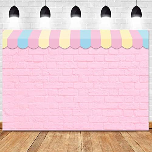 Pembe Tuğla Duvar Dondurma Salonu Fotoğraf Arka Plan 7X5ft Kumaş Prenses Kız Çocuklar Bebek Kız Doğum Günü Partisi