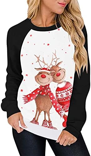 Kadın Çirkin Noel Üst Kazak Noel Elk baskı t-shirt Crewnck Uzun Kollu Kazak Casual Bluz Kazak