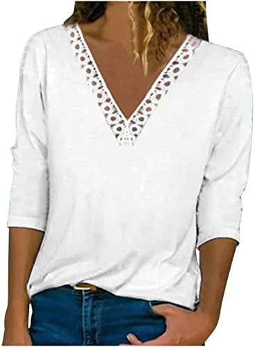 Bayan Yaz 2023 Casual Tops Uzun Kollu Dantel V Boyun Artı Boyutu Tişörtleri Moda Kısa Kollu Egzersiz Sevimli Grafik