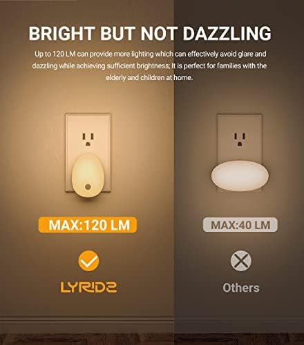 Lyrıdz Hareket Sensörü Gece Lambası Fişi, 120LM Ultra Parlak LED Gece Lambaları, Kısılabilir Akıllı Gece Lambaları