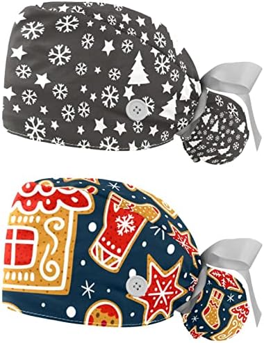 Nıaocpwy Ayarlanabilir Çalışma Kap Düğmeleri ile Noel Kardan Adam ve Yıldız Desen Cerrahi Elastik Bandaj Kravat Geri
