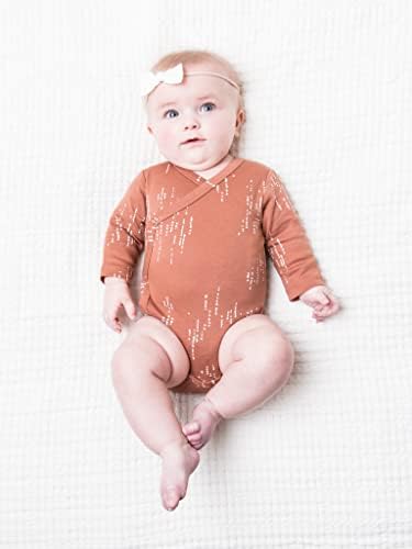 Renkli Organik Bebek Organik Pamuk Kimono Bodysuit - Uzun Kollu Bebek Yan Yapış Tek Parça