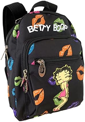 LuxeBag Betty Boop Tuval Sevimli Mini Sırt Çantası (Siyah: Kick)