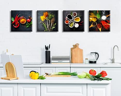 Mutfak Duvar Dekor Renkli Baharat Baharat Kaşık Tuval Duvar Sanatı Modern Ev Yemek Odası için Vintage Boyama Resim