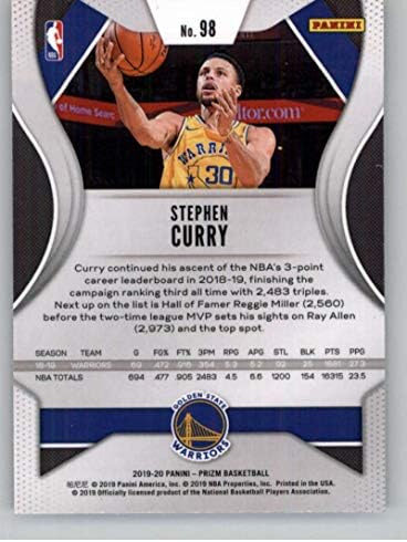 2019-20 Prizm Basketbol 98 Stephen Curry Golden State Warriors Panini Amerika'dan Resmi NBA Ticaret Kartı