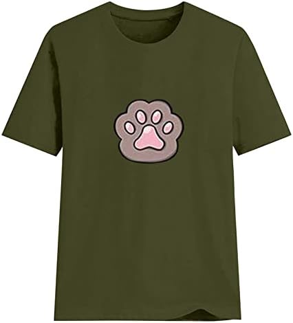 Kadın Komik Köpek Pençe Grafik T Shirt Yaz Rahat Kısa Kollu Yuvarlak Boyun Tee Gömlek Üst