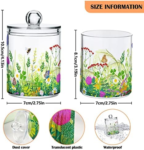 Çim Çiçekler Kelebekler 2 Paket pamuklu çubuk Topu Tutucu Organizatör Dağıtıcı Kapaklı Plastik Banyo Kapları Qtip