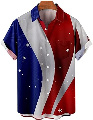2023 Yeni Erkek Moda Bağımsızlık Günü Bayrağı 3D Dijital Baskı Kişiselleştirilmiş Moda Yaka Düğmesi T Shirt