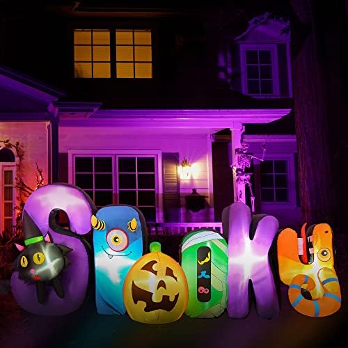 Perili Tepe Çiftliği 9-Ft. LED ışıkları ile geniş 'Spooky' Cadılar Bayramı şişme işareti / Şenlikli tatil Blow-Up