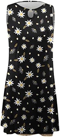 Kadın Çiçek Baskı Sundress Anahtar Deliği Kolsuz Mini Elbise Moda Kolsuz Tan Elbise günlük t-Shirt askı elbise