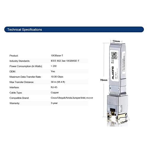 10GBase-T RJ45 SFP+ Modülü, Cisco SFP-10G-T-S için 10G SFP+ RJ-45 Bakır Alıcı-verici, Ubiquiti UniFi UF-RJ45-10G,