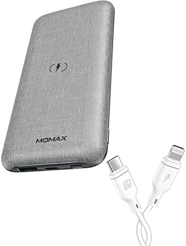 USB C ile Yıldırım Kablosuna Sahip MOMAX Kablosuz Taşınabilir Şarj Cihazı, 10000mAh MFi Güç Bankası Yıldırım Girişi