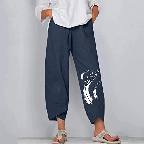 WOCACHİ Geniş Keten pantolon Kadınlar için, kadın Yaz Moda pamuklu pantolonlar Baggy rahat pantolon Bayanlar Rahat