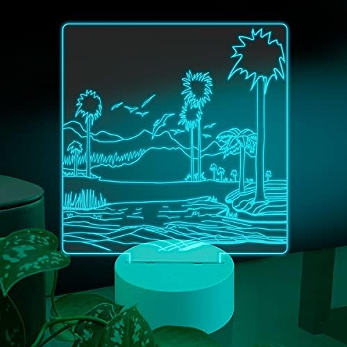 Ambesonne adası masa masa lambası, Palmiye ağaçları yeşillik yaz tatil yeri, optik Illusion dokunmatik anahtarı Led