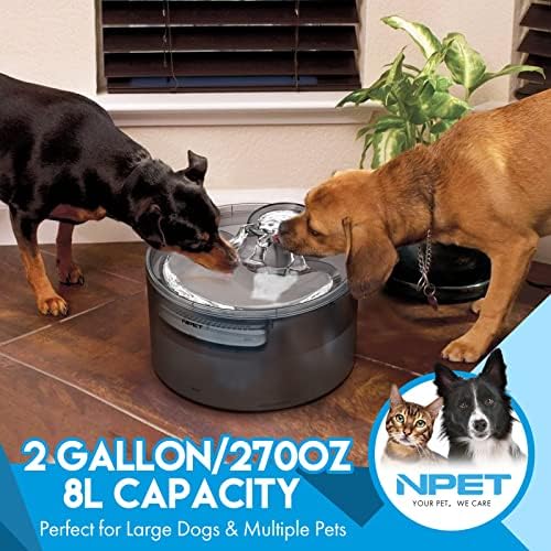 NPET DF30 Köpek su çeşmesi, 2 Galon / 270 oz / 8L Büyük Otomatik Köpek su kasesi Dağıtıcı, Pet su çeşmesi Sıçramak