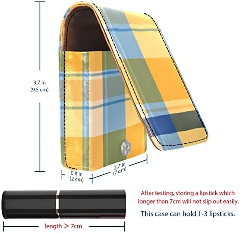 ORYUEKAN Ruj Kılıfı Ayna ile Sevimli Taşınabilir Makyaj Çantası kozmetik torbası, Mavi Sarı Kafes Ekose ızgara Kontrol