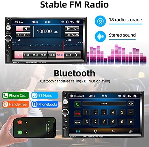 Podofo Çift Din Araba Stereo ile Bluetooth, 7 HD Dokunmatik Ekran Araba MP5 Çalar Direksiyon Kontrolleri ile, Çift