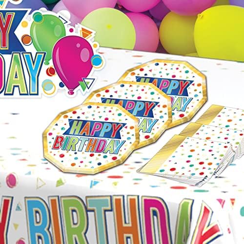 Beistle 16 Parça Renkli Decagon Şekilli Mutlu Doğum Günü Kağıt Tabaklar, Tek Kullanımlık Sofra Parti Malzemeleri