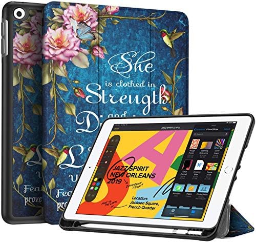 ıPad 7th Nesil Kılıf, iPad 10.2 Kılıf 2019, CİCPLKSE İncil Ayet Atasözleri 31: 25 Çiçek Tasarım İnce Standı Folio