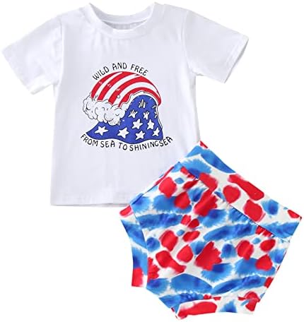Yenidoğan Bebek Bebek Kız Bağımsızlık Günü Kıyafetler Yaz Kısa Kollu 4th Temmuz T Gömlek Tops Şort 2 Adet Giysi Set
