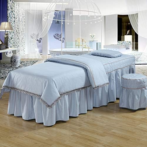 Pamuklu Dantel Güzellik Yatağı Örtüsü, Lüks 4 Parçalı Masaj Masası Çarşaf Setleri Yüz Dinlenme Delikli Yatak Örtüsü