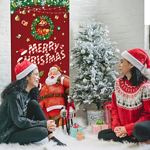 Merry Christmas Kapı Kapağı, 78.7×36.6 İnç Büyük Noel Kapı Afiş Santa Zemin Tatil Festivali Afiş Komik Noel Partisi