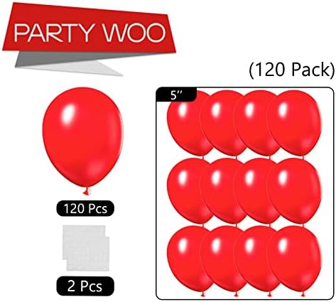 PartyWoo Kırmızı Balonlar, 120 pcs 5 İnç Mat Kırmızı Balonlar, Lateks Balonlar için Balon Çelenk veya Balon Kemer
