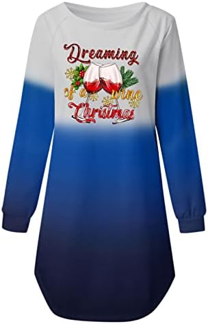 Oplxuo Batik Gömlek Elbise Kadınlar için Çirkin Noel Baskı Uzun Kollu Tunik Elbiseler Noel Grafik Rahat Degrade Mini
