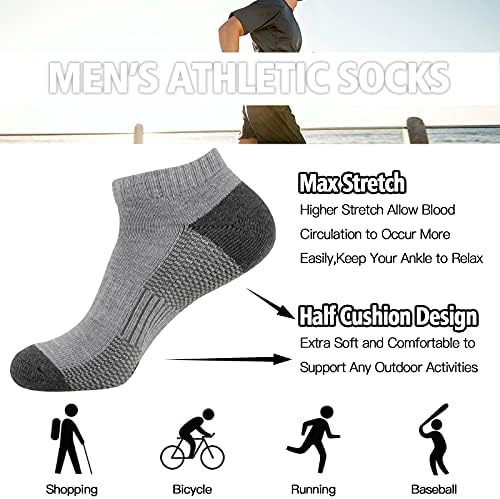 COOVAN 10 Paket Erkek Ayak Bileği Düşük Kesim Çorap Atletik Yastık Rahat Çorap