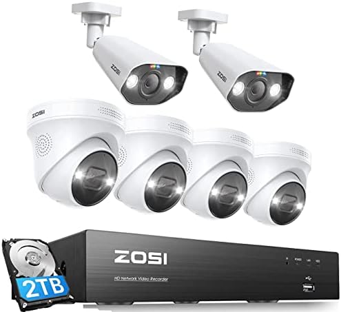 ZOSI 4 K 8CH spot PoE güvenlik kamera sistemi, 6 adet 4 K kablolu kapalı açık PoE IP kameralar ile 2-Way ses, gece