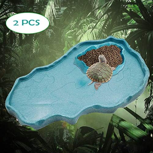 Sürüngen Gıda ve su kasesi Kaplumbağa Habitat Kaplumbağa Besleyici Büyük ve Küçük Plastik Tabaklar için Bir Set Kertenkele