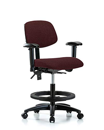 LabTech Seating LT42491 Orta Tezgah Sandalye, Kumaş, Naylon Taban Eğimli, Kollar, Siyah Ayak Halkası, Tekerlekler,
