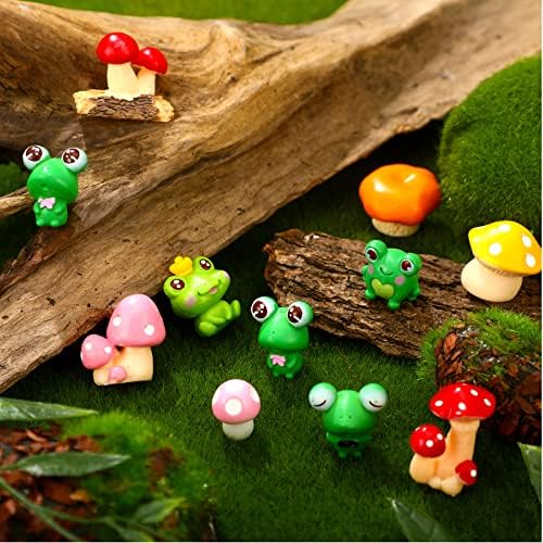 FairySandy 120 Pcs Mini Mantar Heykelcik Mini Kurbağalar Peri Bahçe Reçine Minyatür Renkli Mantar Kek Süslemeleri