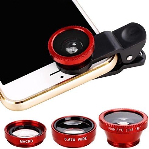 Longay 3 in1 Evrensel Klip+balık gözü+Geniş Açı+Makro Lens iPhone Samsung ve Akıllı tablet telefon (Kırmızı)