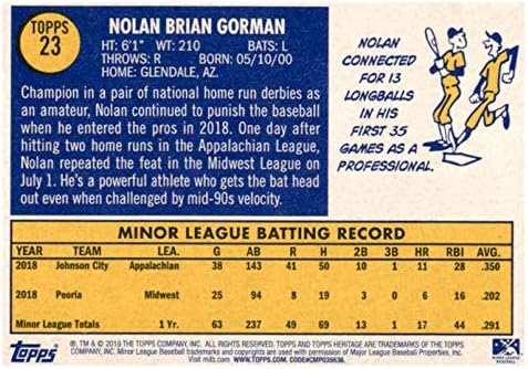 2019 Topps Miras Küçükler 23 Nolan Gorman RC Çaylak Peoria Chiefs Beyzbol Ticaret Kartı