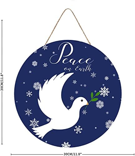 Noel Ahşap İşareti Yeryüzünde Barış Kapı İşareti Noel Duvar Dekoru Mavi Noel Süsleri Ön Kapı için Komik Kış Noel Çelenkleri