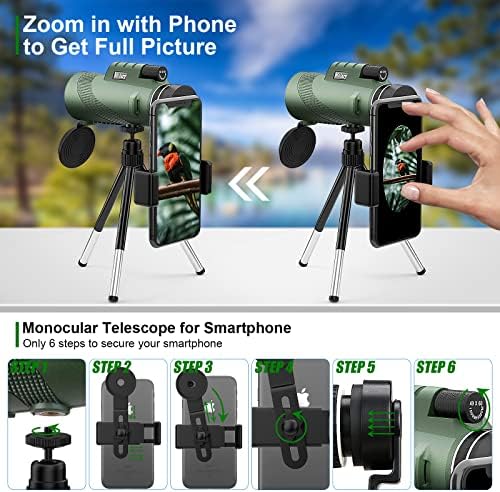 Molary monoküler teleskop ile Smartphone tutucu Tripod, 40x60 Yükseltilmiş yüksek güç su geçirmez monoküler kapsam