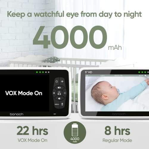 2 Kameralı bonoch Bebek Monitörü, Kamera ve Sesli 5 720p HD Bölünmüş Ekranlı Video Bebek Monitörü WiFi Yok, Gece Görüşü,
