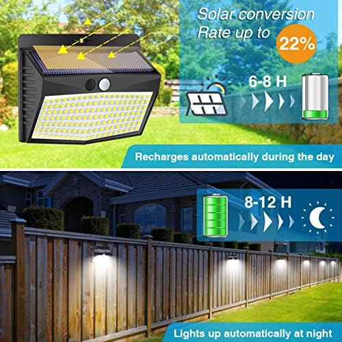 138 LED/6 Paket, [138 LED / 6 Paket] güneş enerjili hareket sensörü sensörü güvenlik ışıkları 3 aydınlatma modları