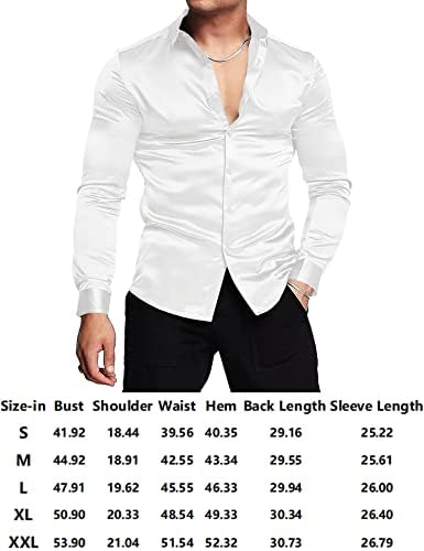 URRU erkek Lüks Parlak İpek Gibi Saten Elbise Gömlek Uzun Kollu Casual Slim Fit Kas Düğme Yukarı gömlek