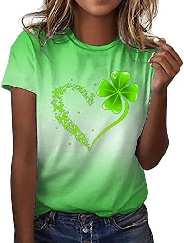 Aziz Patrick Günü Bayan Gömlek, Bayan Üstleri Rahat Üst Kısa Kollu Yuvarlak Boyun Baskılı Grafik Tee Sevimli Şık Bluzlar