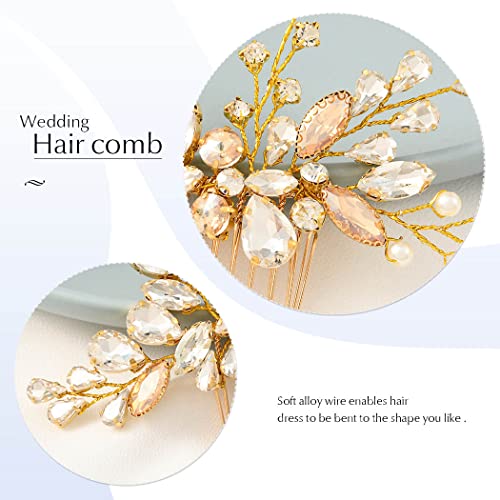 Catey Kristal Gelin Düğün Saç Tarak Altın Yan Tarak Taklidi saç parçası Gelin Saç Klipleri saç aksesuarları Kadınlar